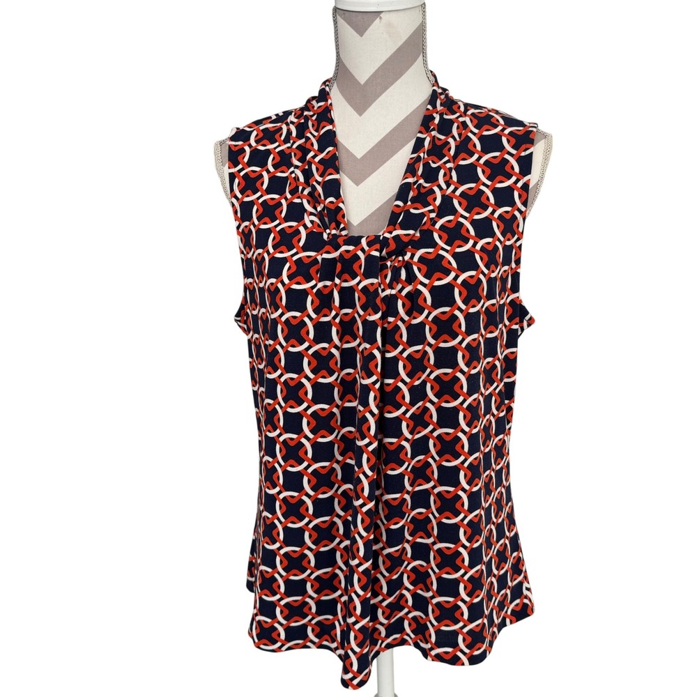Banana Republic Women's Sleeveless Top Geometric Print Red Blue Size‎ L
